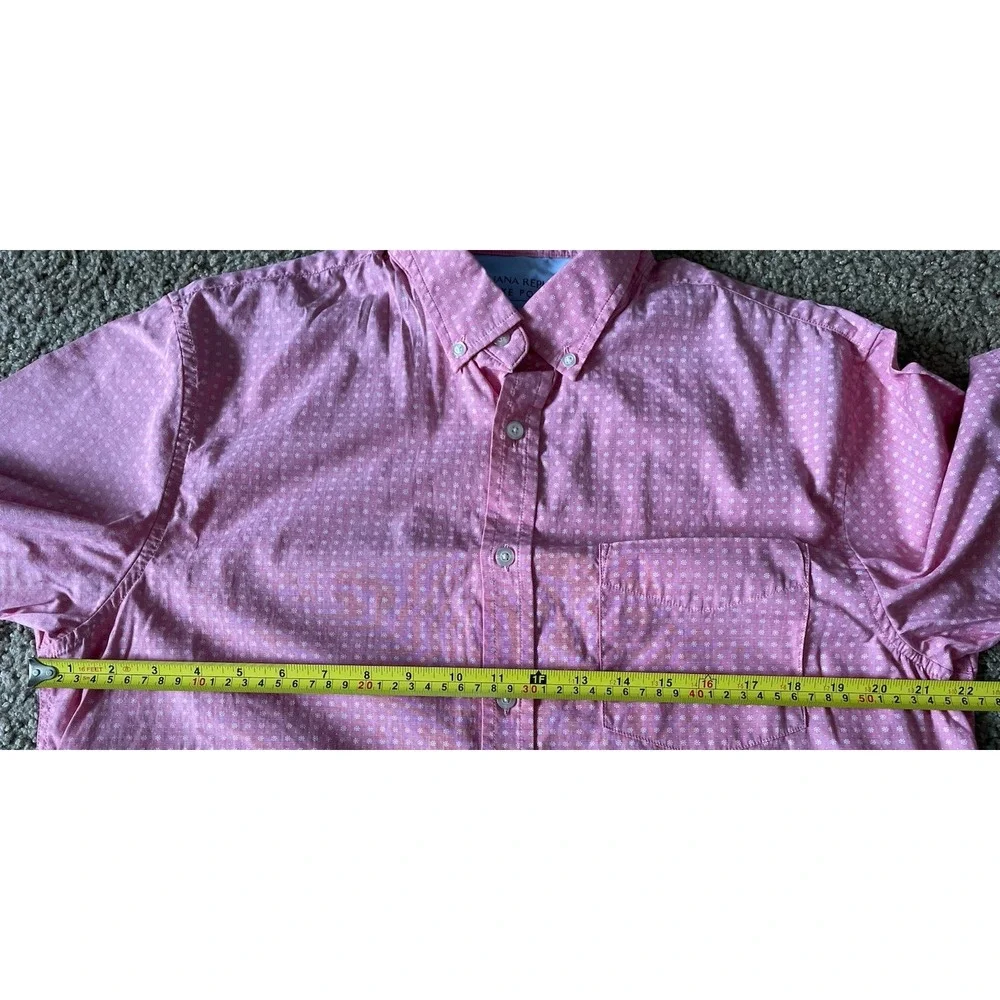 Banana Republic Luxe Poplin Short Sleeve Button Up Shirt Salmon Slim Large JBHS